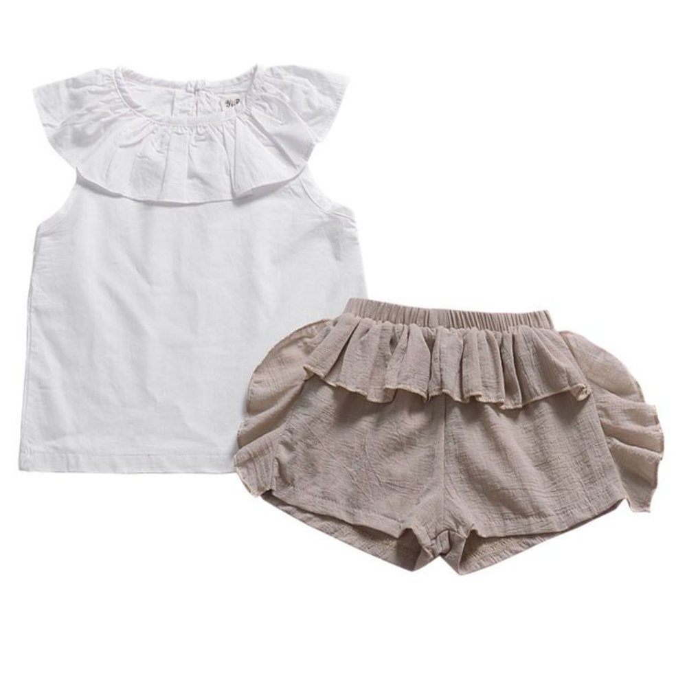 BABY GIRL WHITE RUFFLE TOP WITH FRILLED SHORTS - Picture 2 of 5